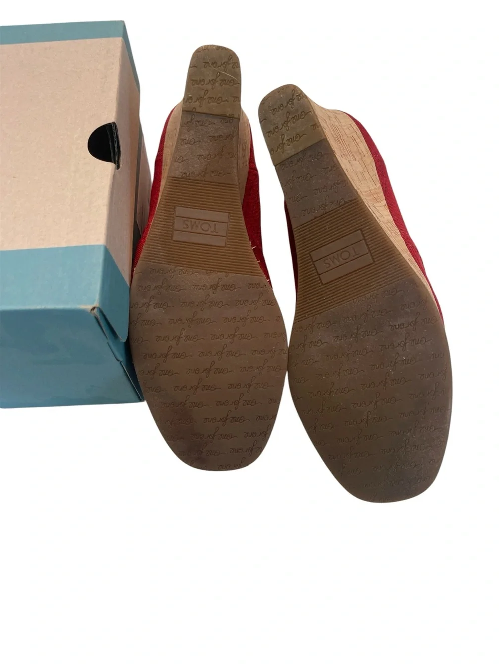 TOMS Red Crosshatch Jacquard Classic Wedge Espadrille Shoe open toe size 7 w box